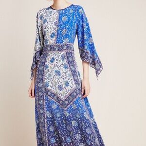 Anthropologie mixed print silk dress